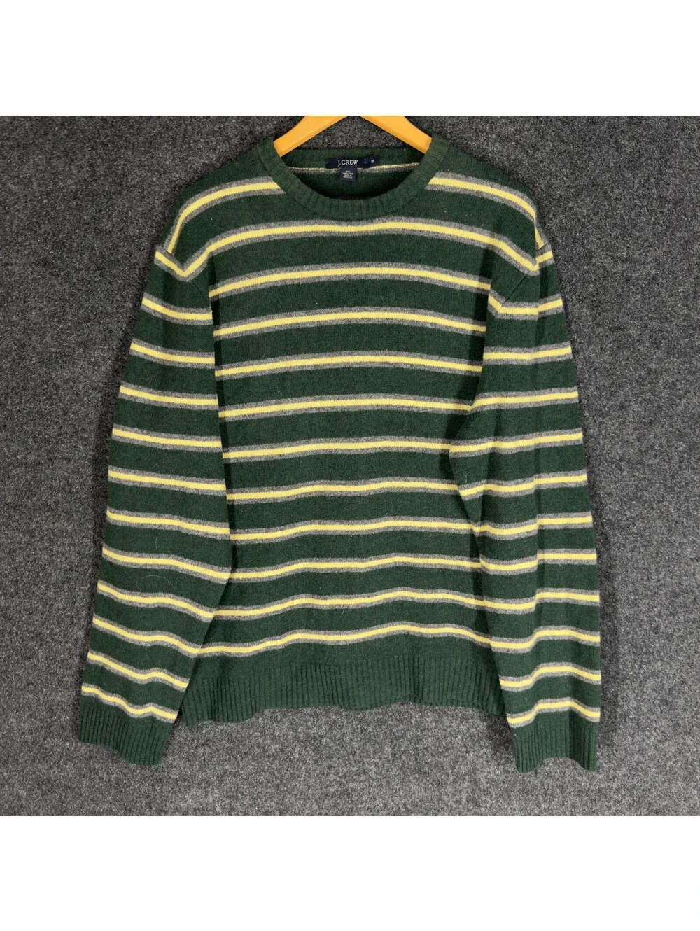 J. Crew Sweater Pullover Men XL Green Striped Knit Wool Long Sleeve Soft Cozy